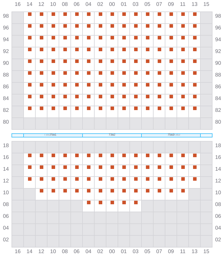 Bay 075 view and slots of ANNA MAERSK