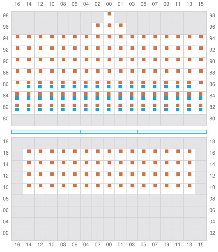 Bay 027 view and slots of ADRIAN MAERSK