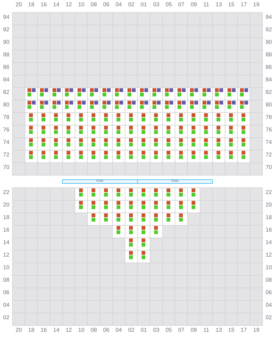 Bay 001 view and slots of CMA CGM MAGELLAN