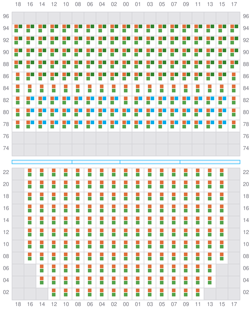 Bay 025 view and slots of COSCO SHIPPING PEONY
