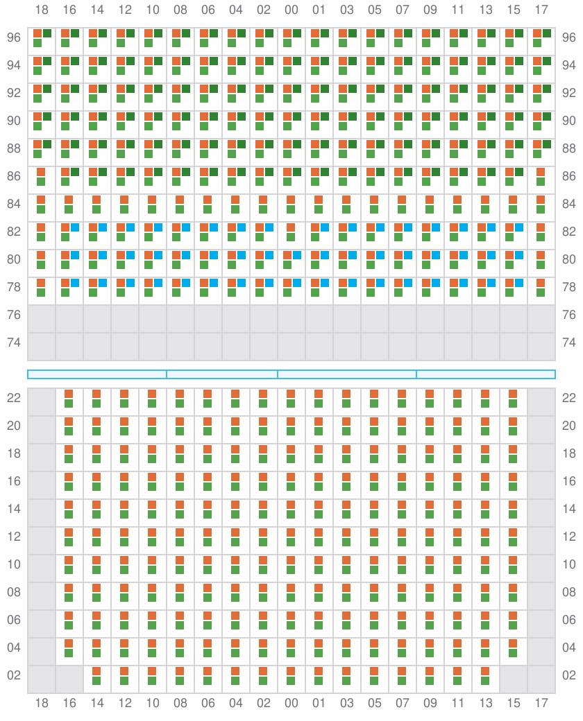 Bay 037 view and slots of COSCO SHIPPING PEONY