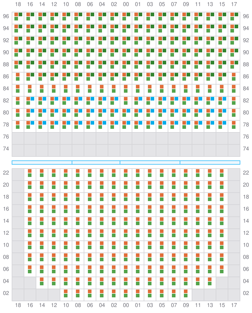 Bay 057 view and slots of COSCO SHIPPING PEONY