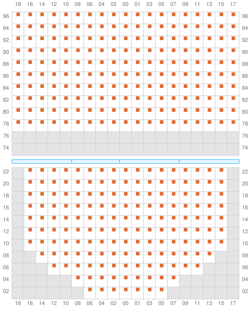 Bay 067 view and slots of COSCO SHIPPING PEONY