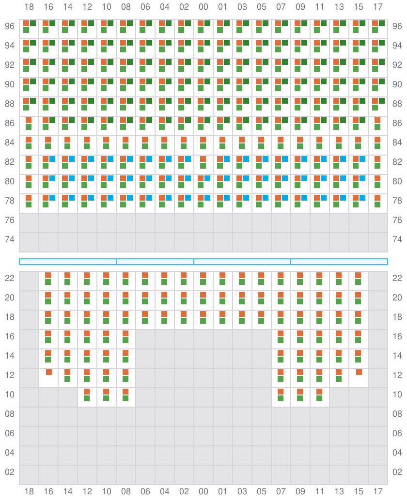 Bay 073 view and slots of COSCO SHIPPING PEONY