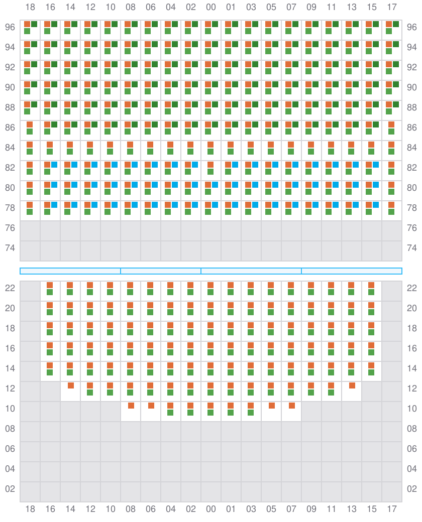 Bay 077 view and slots of COSCO SHIPPING PEONY