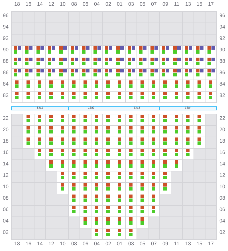 Bay 013 view and slots of CMA CGM LEO