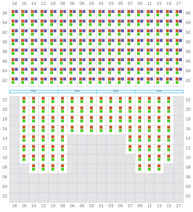 Bay 069 view and slots of CMA CGM LEO