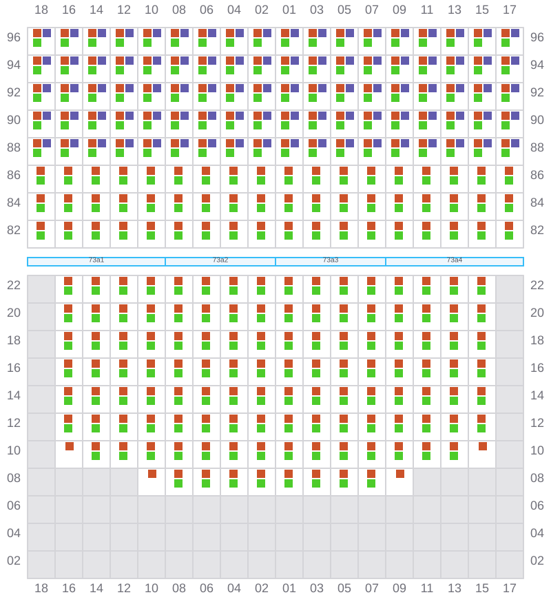 Bay 073 view and slots of CMA CGM LEO