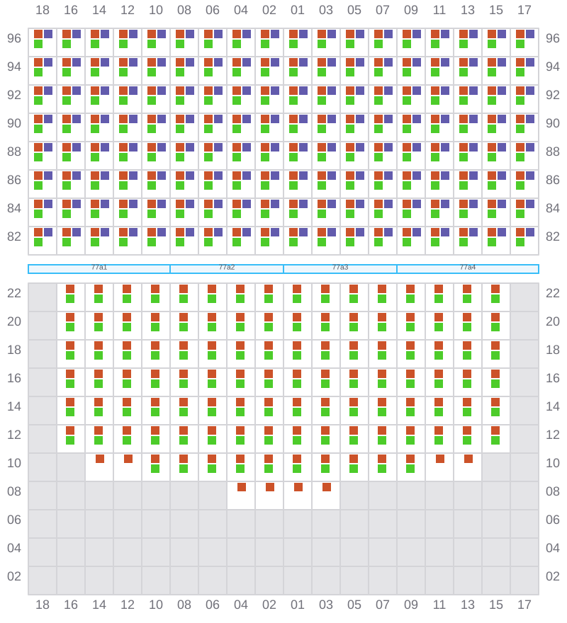 Bay 077 view and slots of CMA CGM LEO