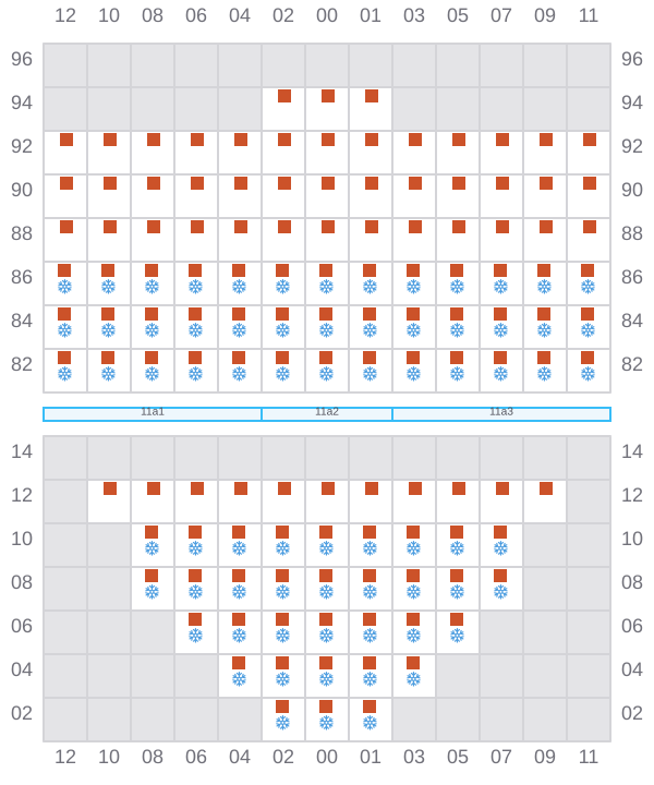 Bay 013 view and slots of JENS MAERSK