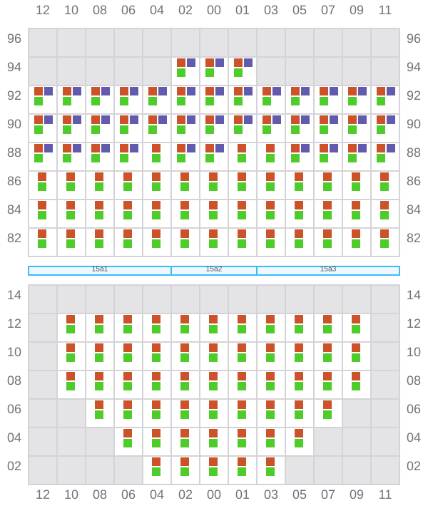 Bay 015 view and slots of JENS MAERSK
