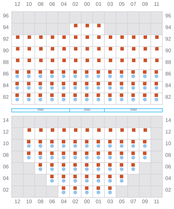 Bay 017 view and slots of JENS MAERSK