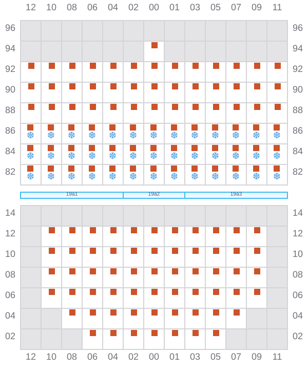 Bay 021 view and slots of JENS MAERSK