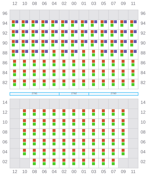 Bay 027 view and slots of JENS MAERSK