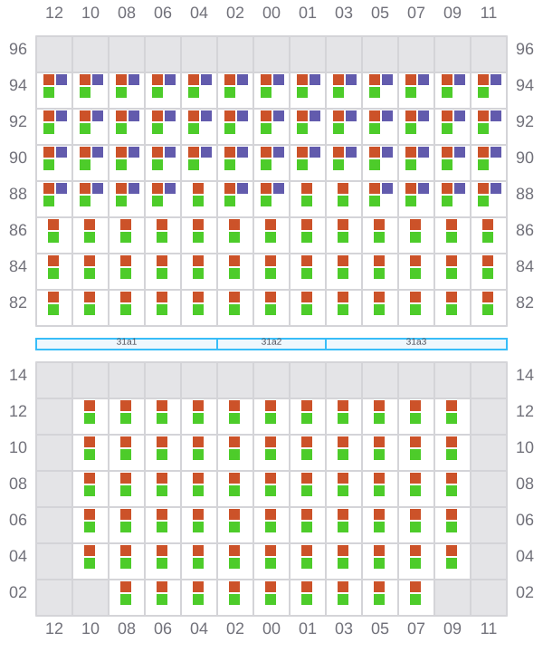 Bay 031 view and slots of JENS MAERSK