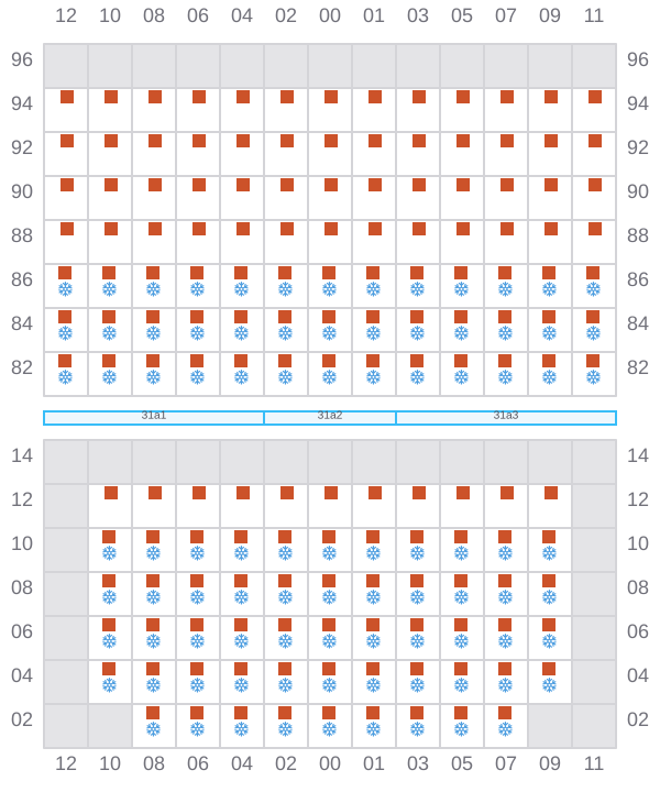 Bay 033 view and slots of JENS MAERSK