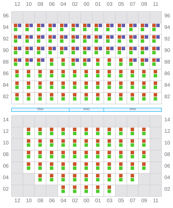 Bay 035 view and slots of JENS MAERSK