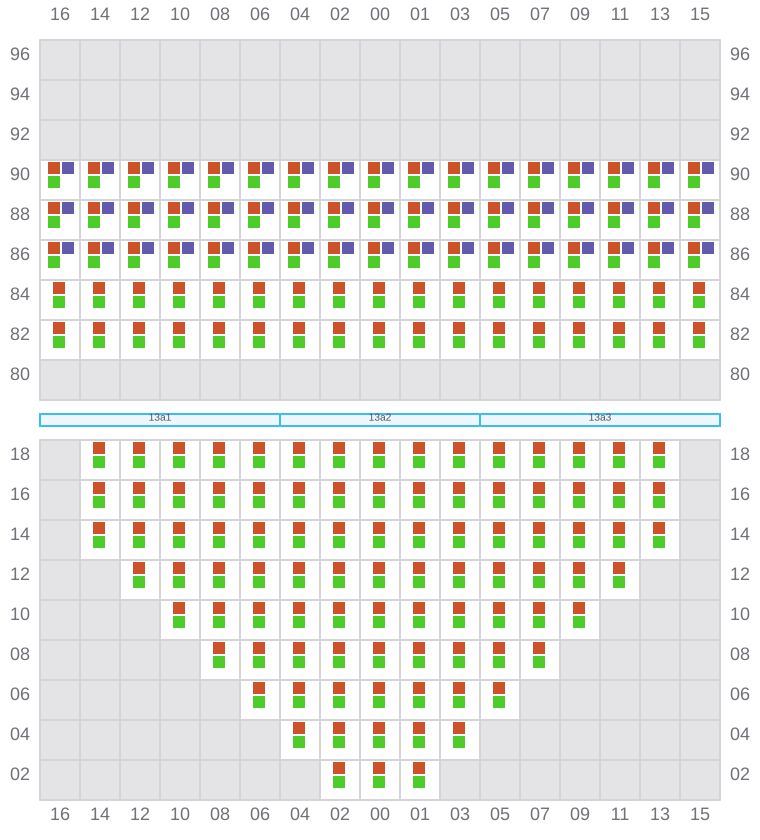 Bay 013 view and slots of MAERSK STRALSUND