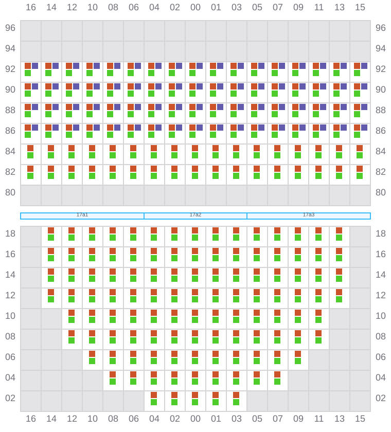 Bay 017 view and slots of MAERSK STRALSUND