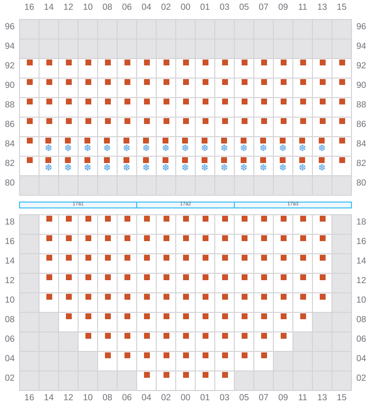 Bay 019 view and slots of MAERSK STRALSUND