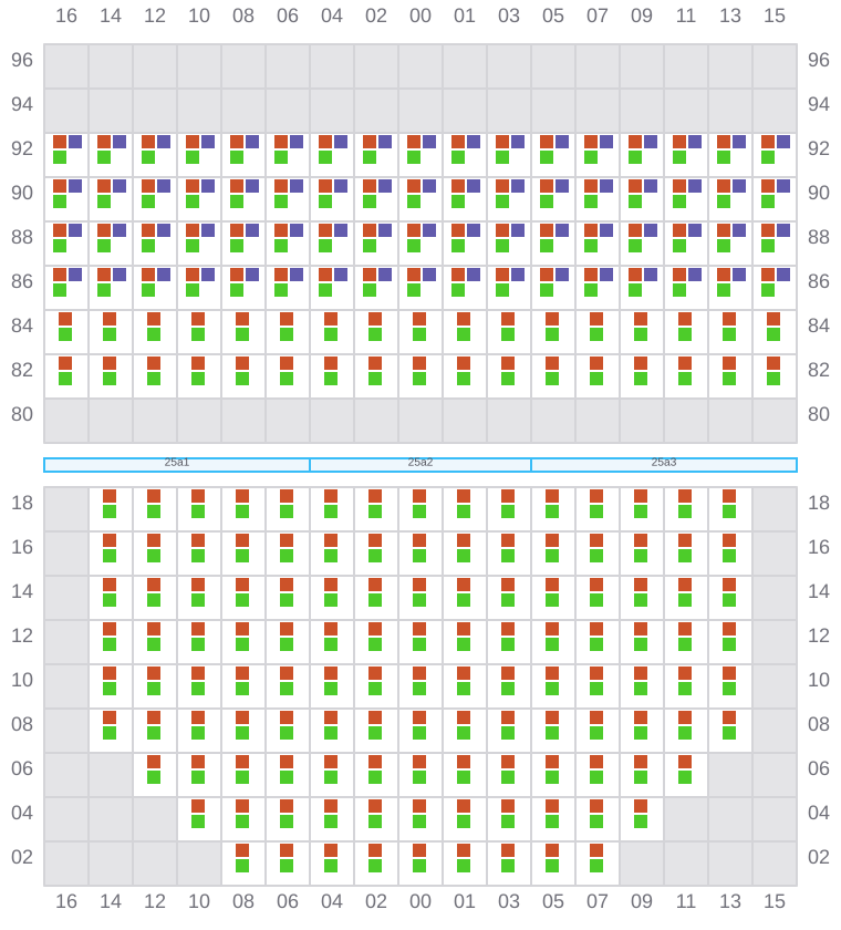 Bay 025 view and slots of MAERSK STRALSUND