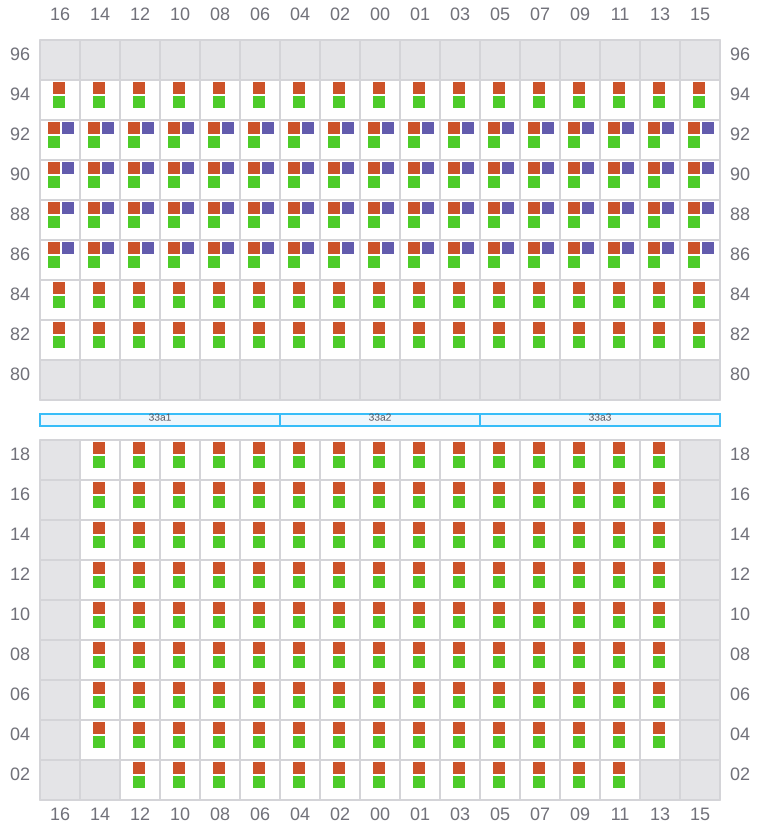 Bay 033 view and slots of MAERSK STRALSUND
