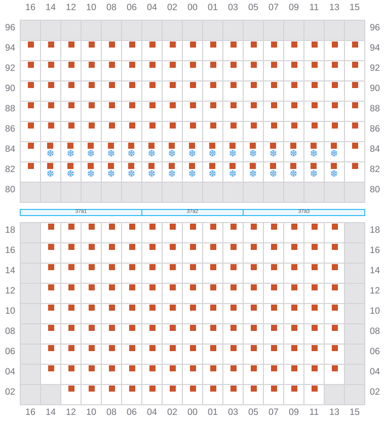 Bay 039 view and slots of MAERSK STRALSUND