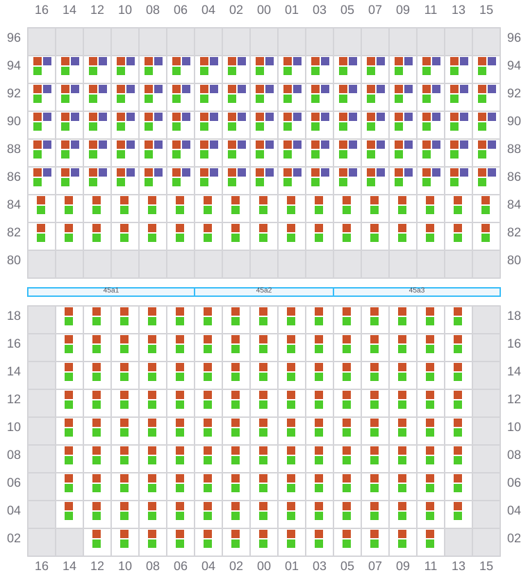 Bay 045 view and slots of MAERSK STRALSUND