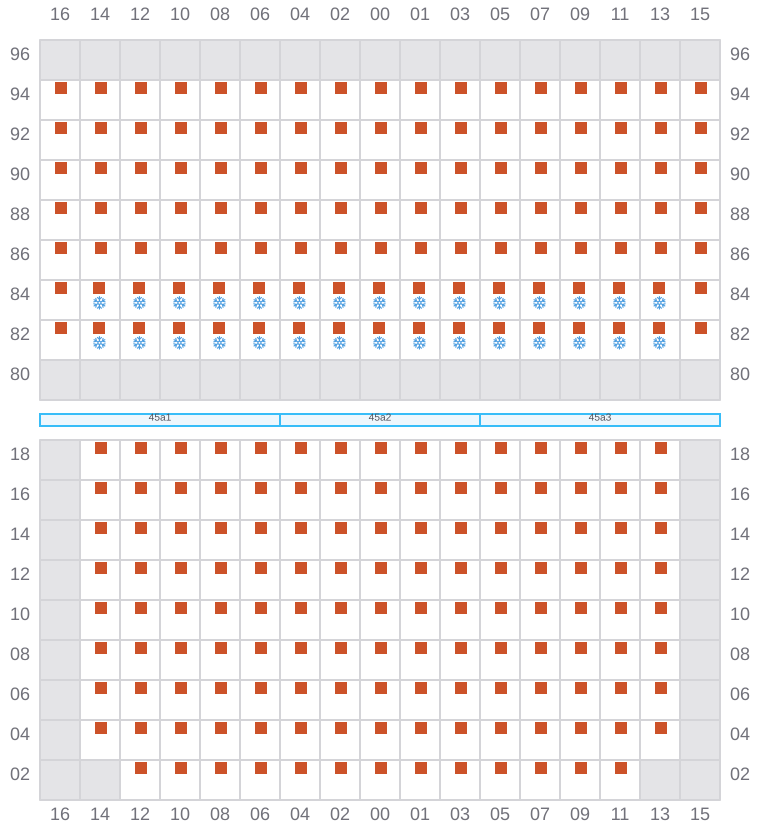 Bay 047 view and slots of MAERSK STRALSUND