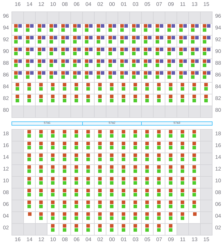 Bay 057 view and slots of MAERSK STRALSUND