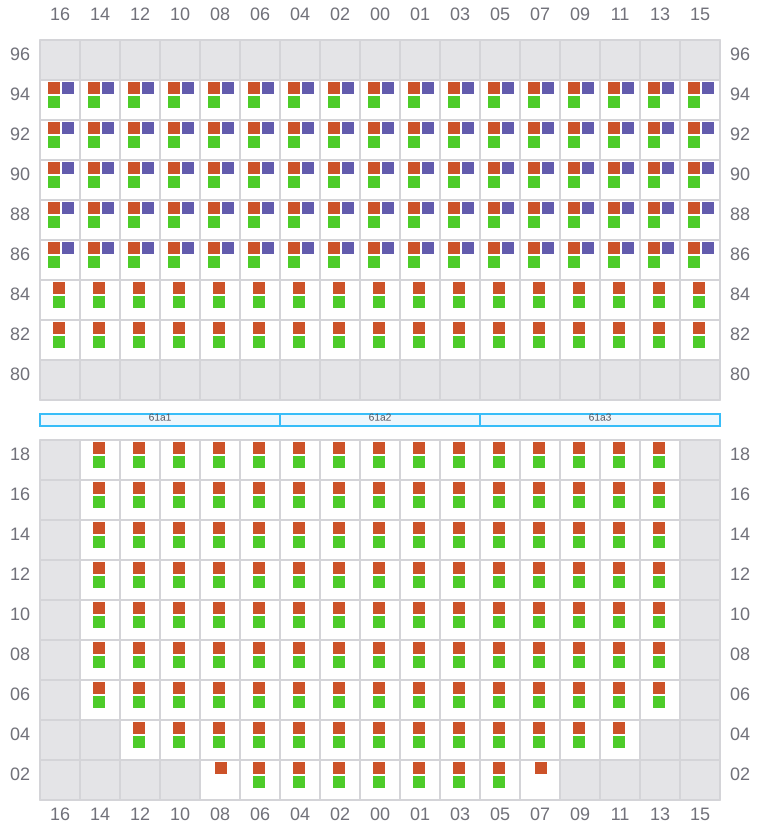 Bay 061 view and slots of MAERSK STRALSUND