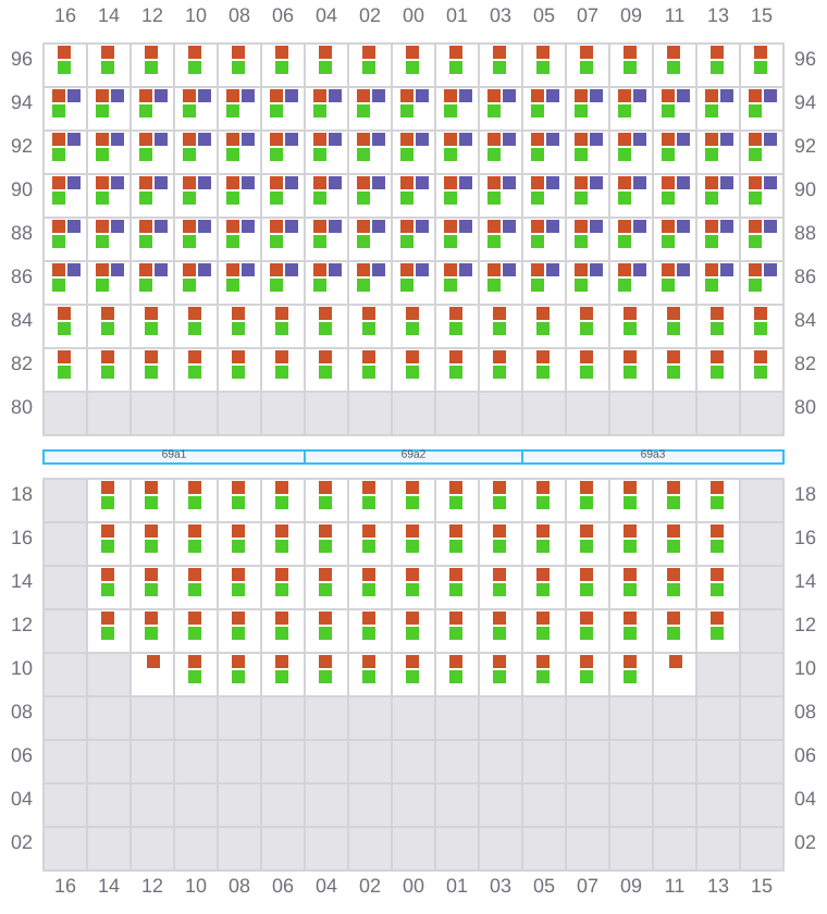 Bay 069 view and slots of MAERSK STRALSUND