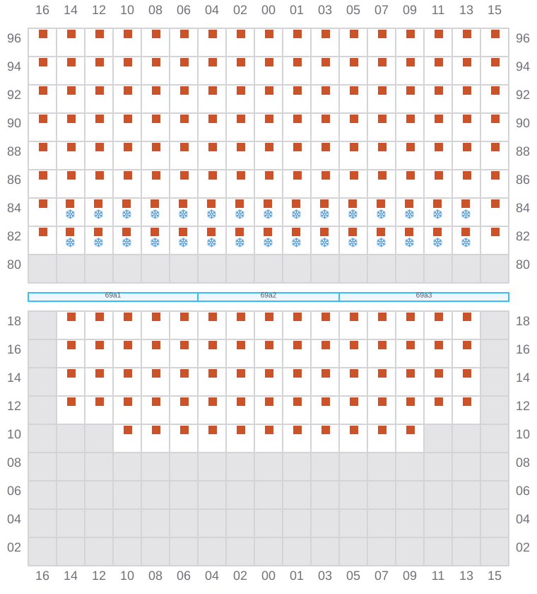Bay 071 view and slots of MAERSK STRALSUND