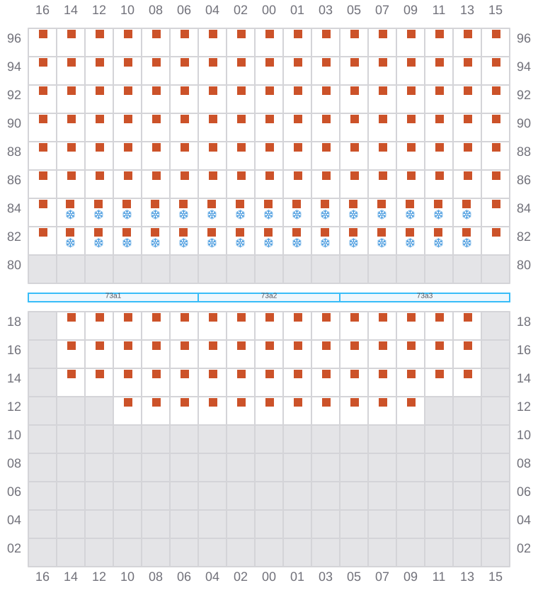 Bay 075 view and slots of MAERSK STRALSUND