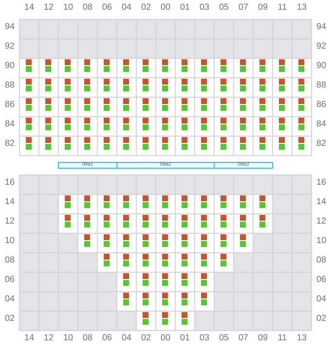 Bay 009 view and slots of CMA CGM AFRICA THREE