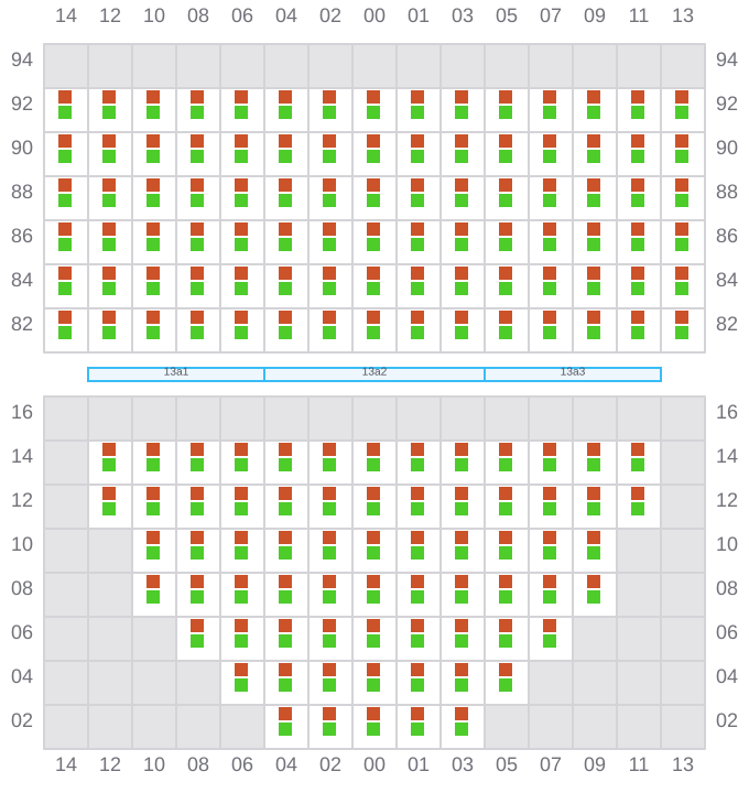 Bay 013 view and slots of CMA CGM AFRICA THREE