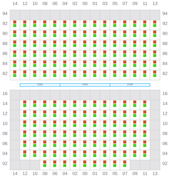 Bay 021 view and slots of CMA CGM AFRICA THREE