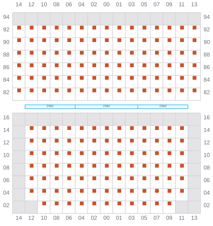 Bay 023 view and slots of CMA CGM AFRICA THREE