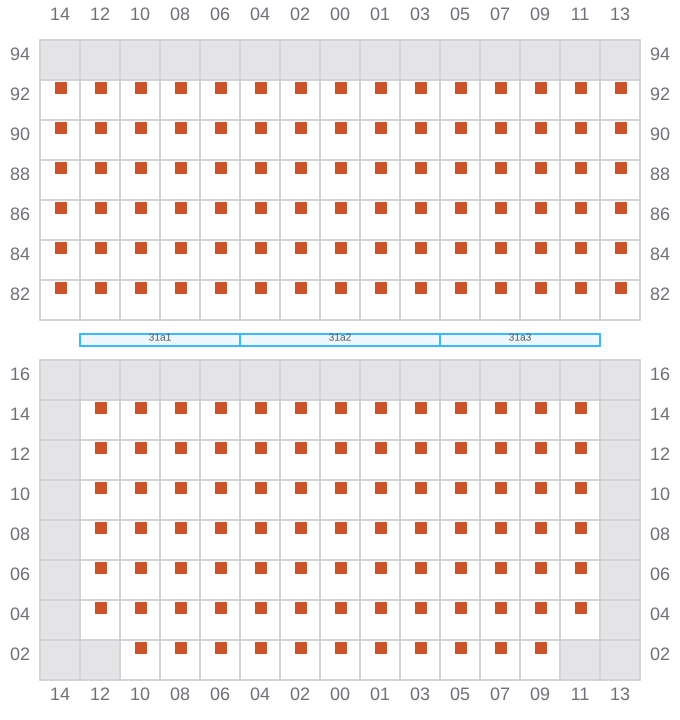 Bay 031 view and slots of CMA CGM AFRICA THREE
