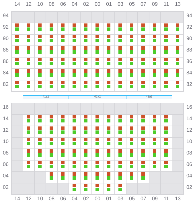Bay 041 view and slots of CMA CGM AFRICA THREE