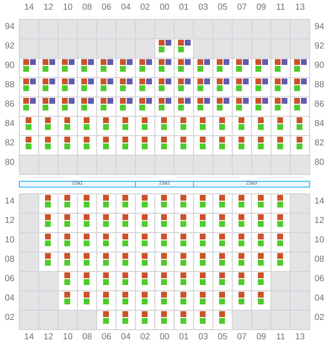 Bay 023 view and slots of LUNA MAERSK