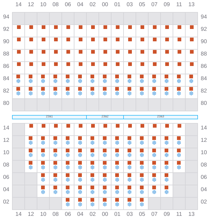 Bay 025 view and slots of LUNA MAERSK