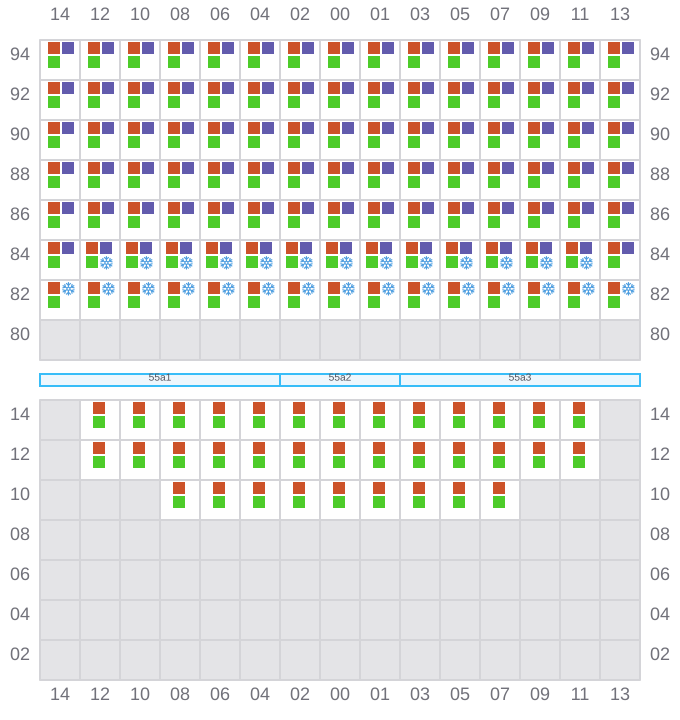 Bay 055 view and slots of LUNA MAERSK