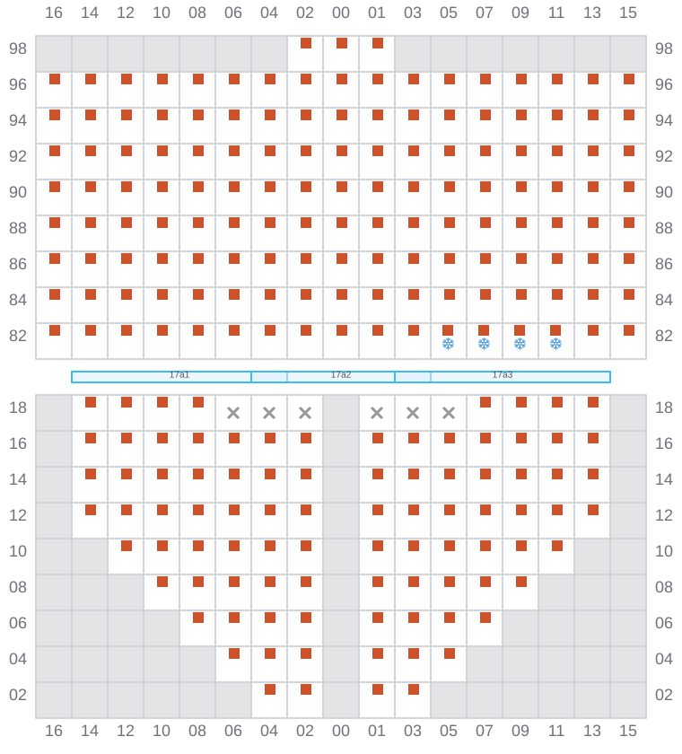 Bay 019 view and slots of CORNELIA MAERSK
