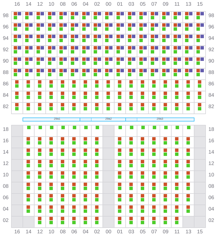 Bay 029 view and slots of CORNELIA MAERSK