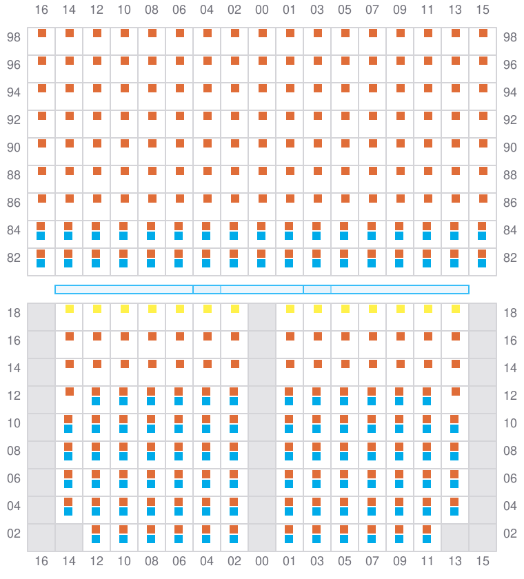 Bay 039 view and slots of CORNELIA MAERSK