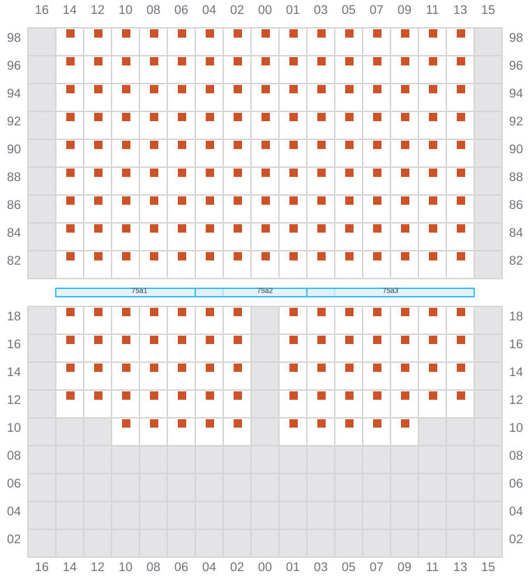 Bay 075 view and slots of CORNELIA MAERSK