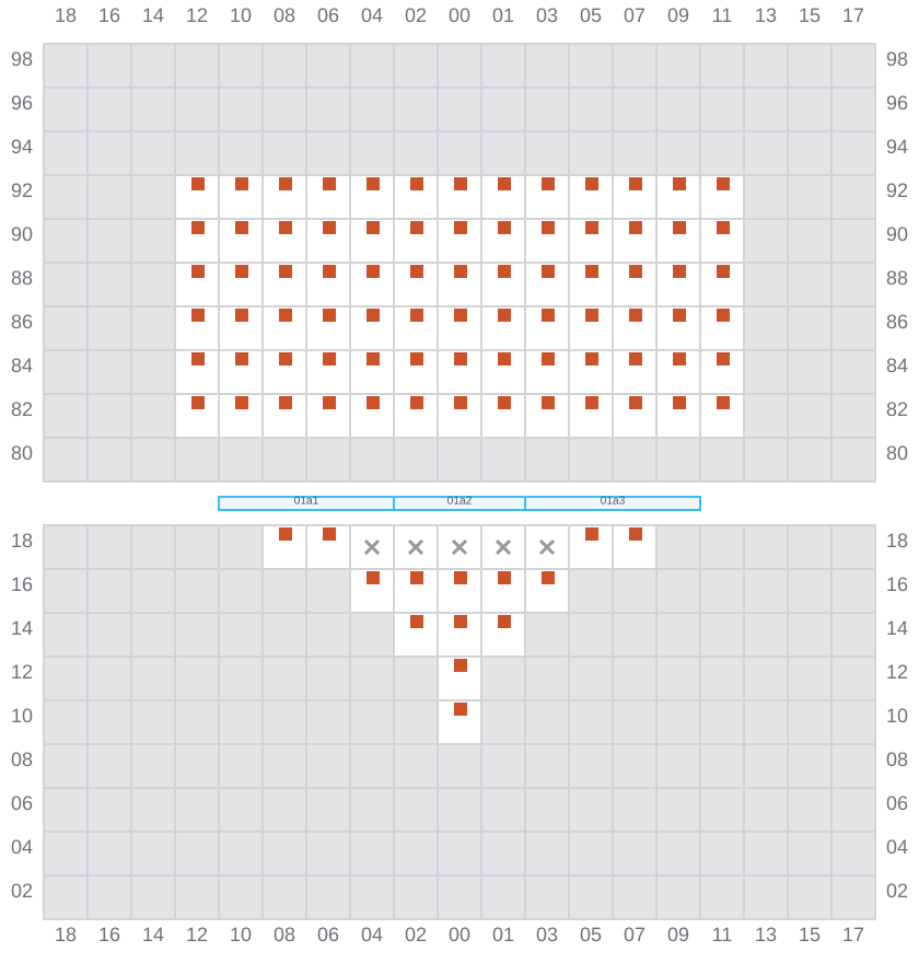 Bay 001 view and slots of MSC SILVIA