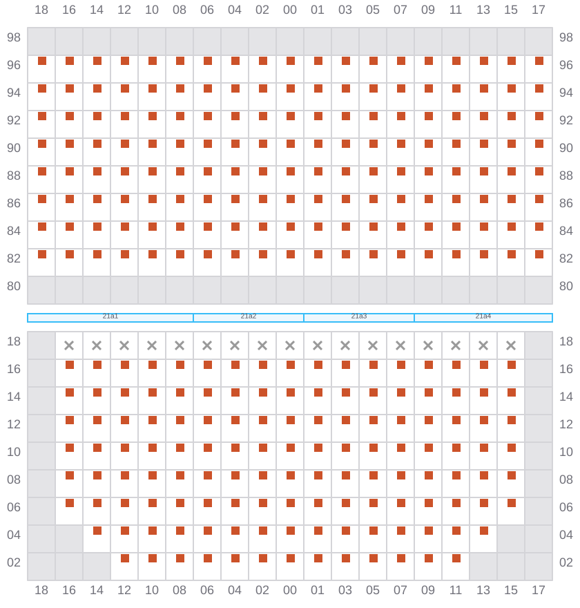 Bay 021 view and slots of MSC SILVIA
