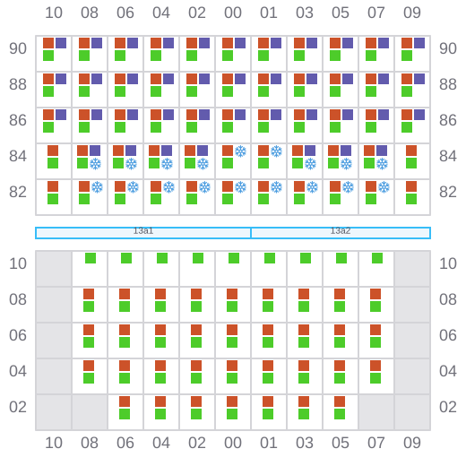 Bay 013 view and slots of MAERSK WILLEMSTADT